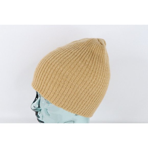 NOS Vintage 90s Streetwear Womens Blank Ribbed Knit Winter Beanie Hat Cap Tan main image 4